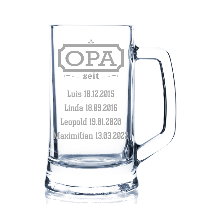 Bierkrug für Opa mit Enkelkinder graviert