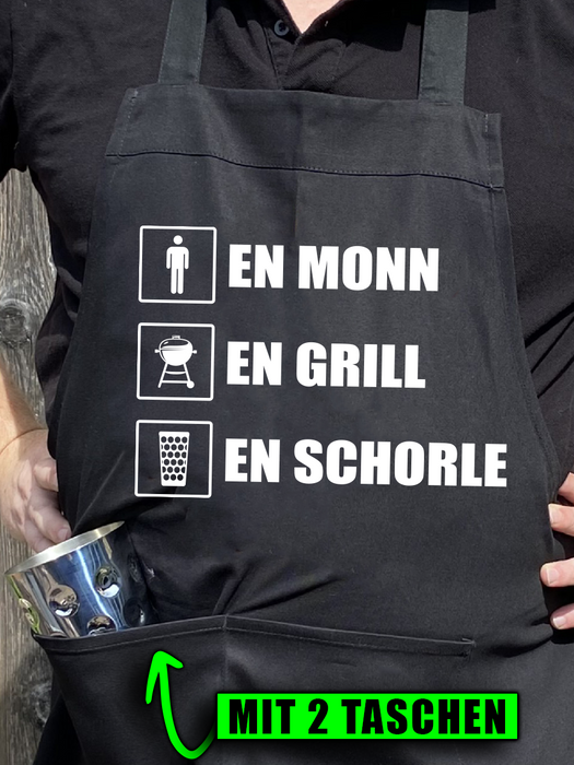 lustige Pfälzer Grillschürze für Männer - EN MONN EN GRILL EN SCHORLE- Geschenke für Männer