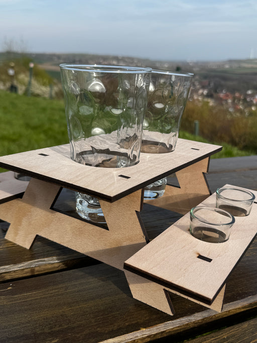 Dubbeglas Bank auch mit Schnapsgläser - PFÄLZISCH.com