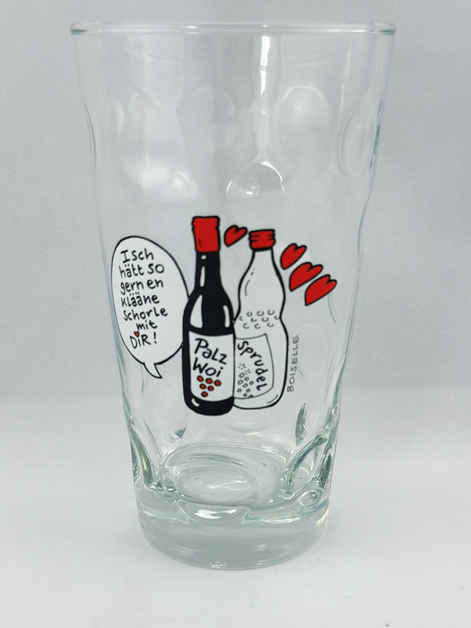 Bedrucktes Dubbeglas mit "Isch hätt so gern en kleene Schorle mit dir"- Dubbeglas 0,5 Liter