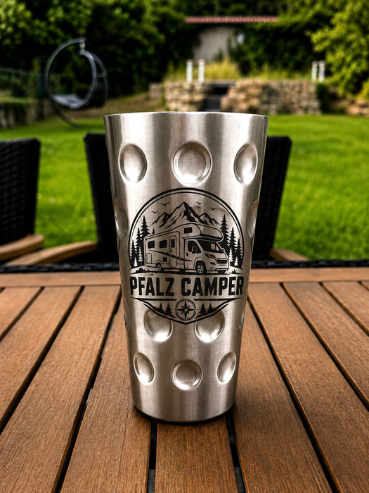 Edelstahlbecher „PFALZ CAMPER“ – Wohnmobil | Robuster Campingbecher aus Edelstahl