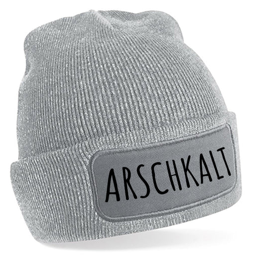 ARSCHKALT Beanie grau schwarz Sonderangebot