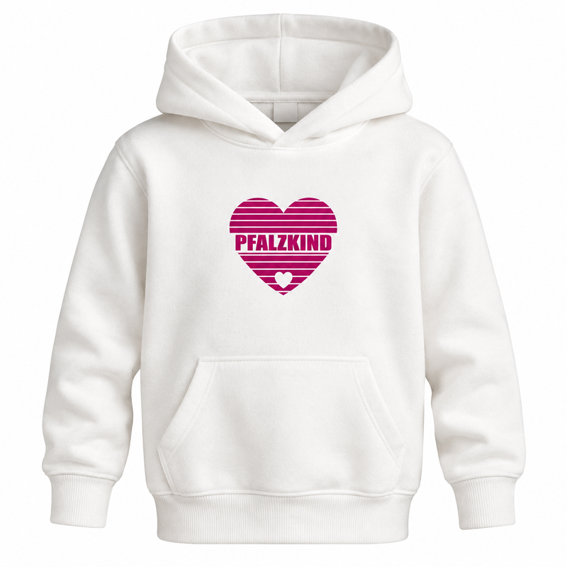 PFALZKIND Herz Kinder Hoodie – Weiß/Pink – 9–11 Jahre – Sonderangebot