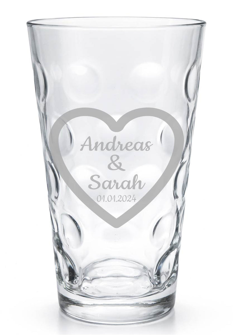 Dubbeglas mit Herzgravur und Namen