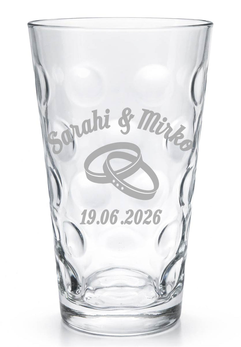 Dubbeglas Hochzeitsgeschenk mit Ringen graviert