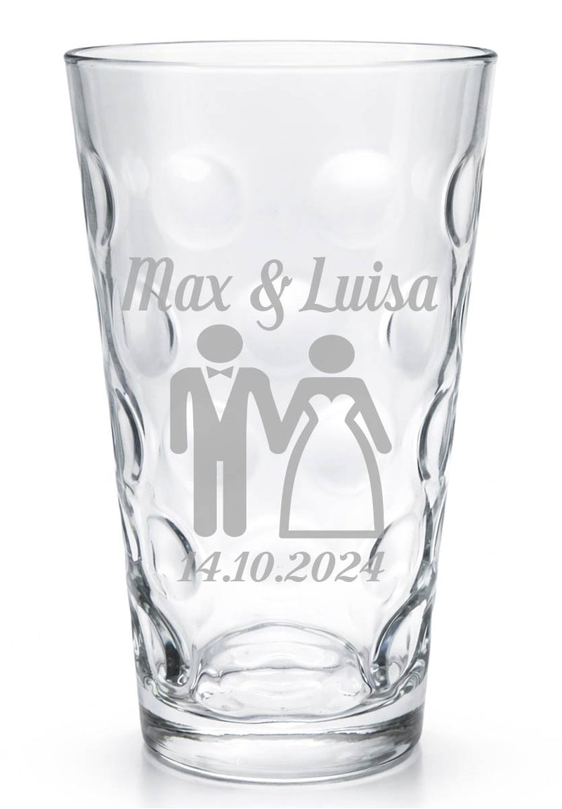 Dubbeglas Hochzeitspaar graviert mit Namen und Hochzeitsdatum