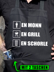 lustige Pfälzer Grillschürze für Männer - EN MONN EN GRILL EN SCHORLE- Geschenke für Männer - PFÄLZISCH.com