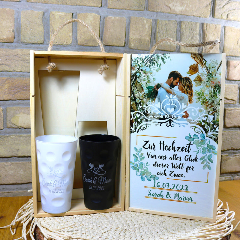 Dubbeglas Weinkiste für Hochzeit mit Fotodruck - PFÄLZISCH.com