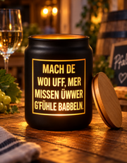 Mach de Woi uff - 1 Liter Glas Pfalzleuchte - PFÄLZISCH.com