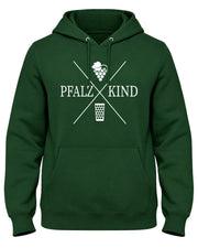 PFALZKIND Direction Herren-Hoodie in Waldgrün mit Pfalz-Motiv und Dubbeglas