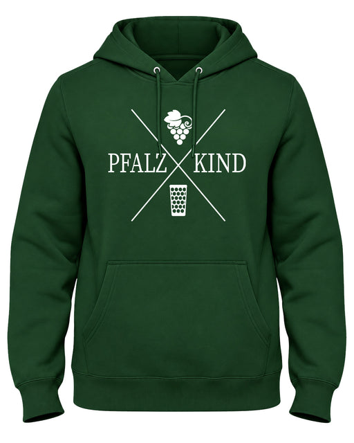 PFALZKIND Direction Herren-Hoodie in Waldgrün mit Pfalz-Motiv und Dubbeglas