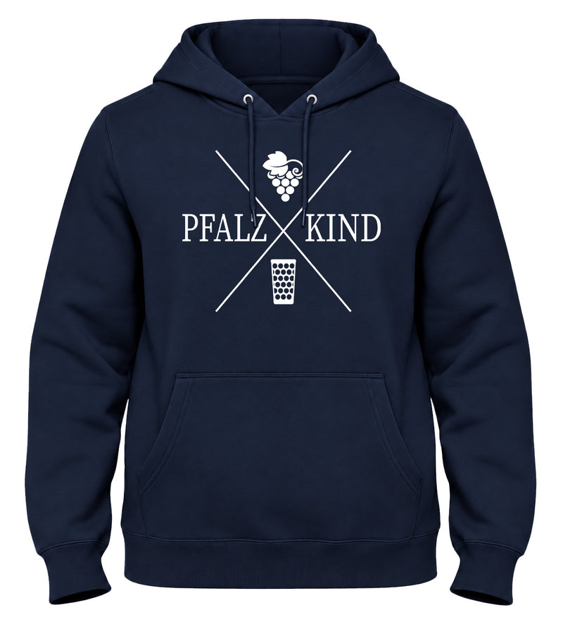 PFALZKIND Direction Herren-Hoodie in Navy mit Weinreben- und Dubbeglas-Motiv