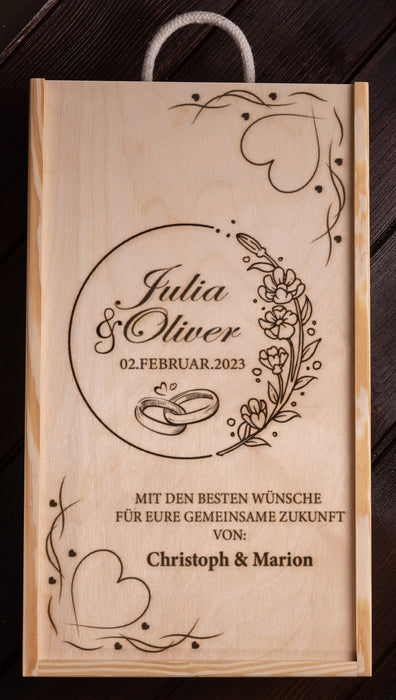 Personalisierte Holzkiste inkl. 2 gravierte Dubbegläser für Hochzeit