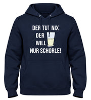 Der tut nix, der will nur Schorle! – Herren-Hoodie in Navy mit Dubbeglas und weißem Aufdruck