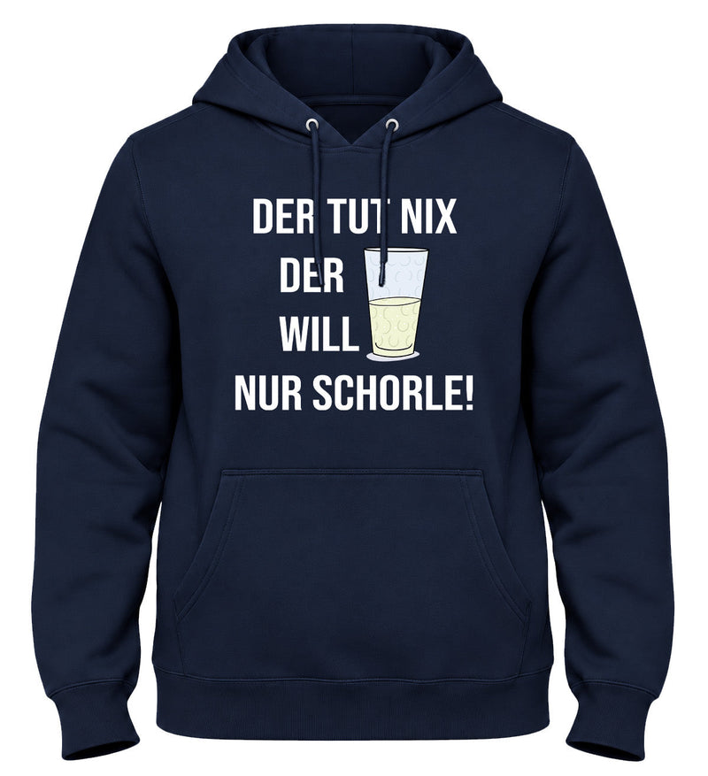 Der tut nix, der will nur Schorle! – Herren-Hoodie in Navy mit Dubbeglas und weißem Aufdruck