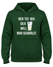 Der tut nix, der will nur Schorle! – Herren-Hoodie in Waldgrün mit Dubbeglas und weißem Aufdruck