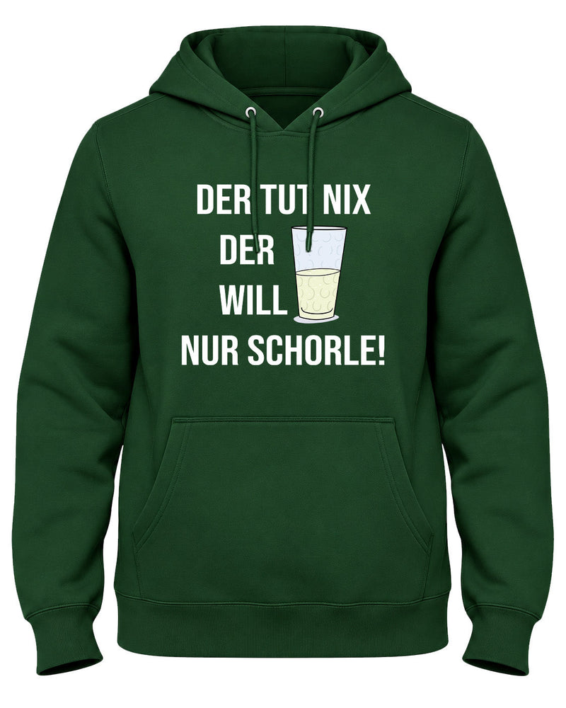 Der tut nix, der will nur Schorle! – Herren-Hoodie in Waldgrün mit Dubbeglas und weißem Aufdruck