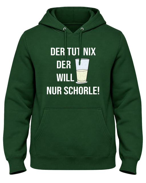 Der tut nix, der will nur Schorle! – Herren-Hoodie in Waldgrün mit Dubbeglas und weißem Aufdruck