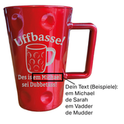 Personalisierte Pfälzer Tasse „Uffbasse! Des is em ... sei Dubbetass!“ – Geschenk mit Namen - PFÄLZISCH.com