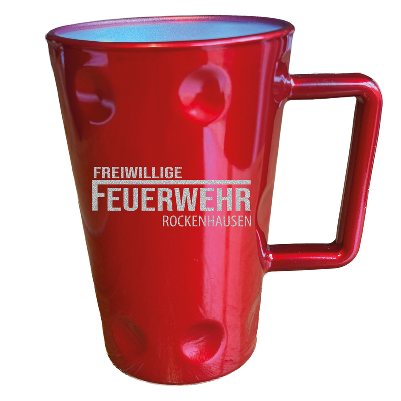 Freiwillige Feuerwehr Dubbetasse in rot mit Gravur - PFÄLZISCH.com