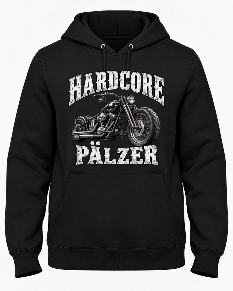 HARDCORE PÄLZER Biker Hoodie in Schwarz mit Motorradmotiv