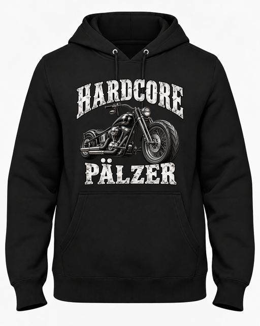 HARDCORE PÄLZER Biker Hoodie in Schwarz mit Motorradmotiv