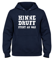 Hinne druff steht ah was – Herren-Hoodie in Navy mit Pfälzer Spruch