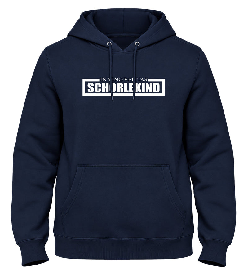 SCHORLEKIND – IN VINO VERITAS Herren Hoodie Navy, weißes Motiv