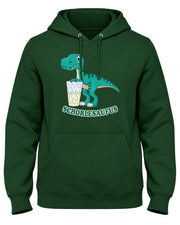 Schorlesaufus – Schorle Dino – Herren-Hoodie in Waldgrün mit Dubbeglas und Dinosaurier-Motiv