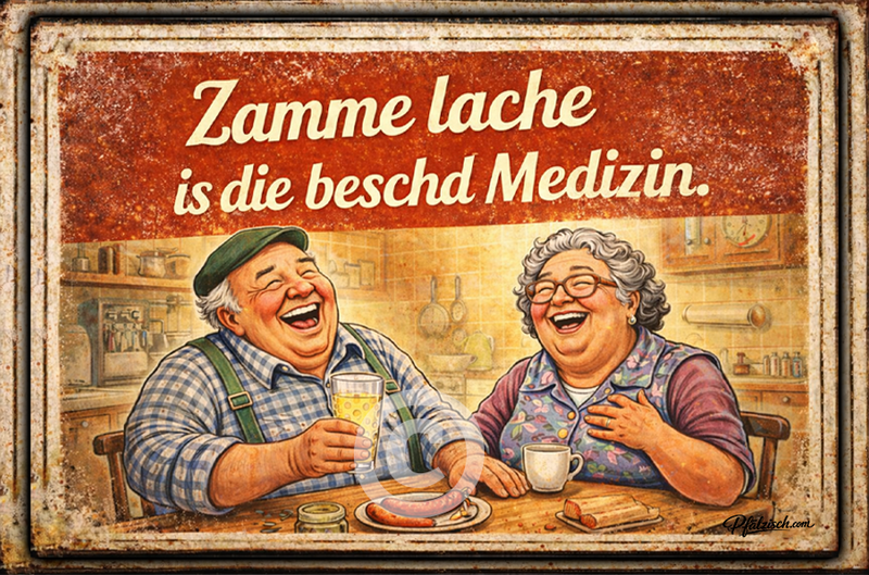 Zamme lache is die beschd Medizin (Alu Schild 2 Größen) - PFÄLZISCH.com