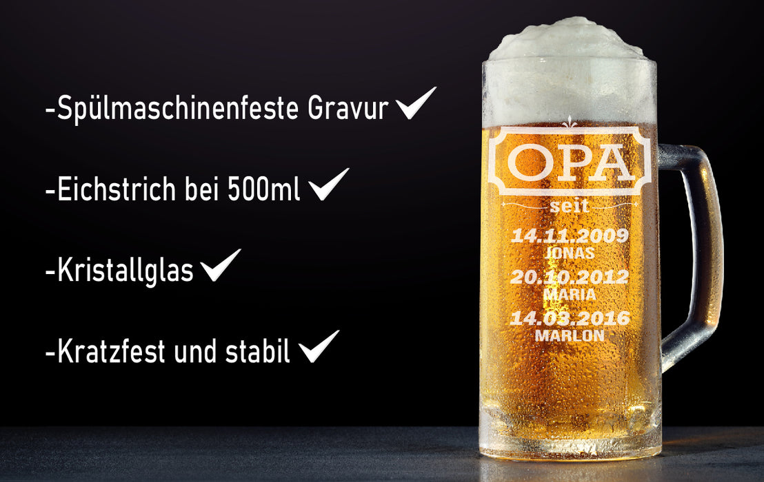 Bierkrug für Opa mit Enkelkinder graviert - PFÄLZISCH.com