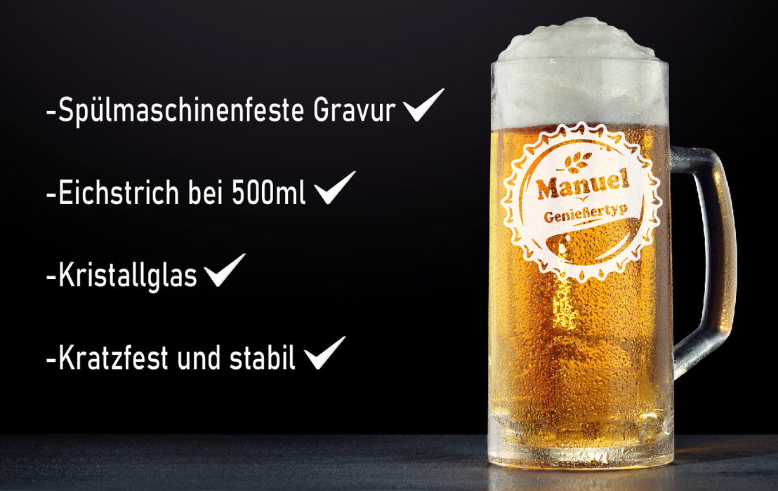 Bierkrug mit Gravur "Name auf Kronkorken" - Genießertyp - PFÄLZISCH.com
