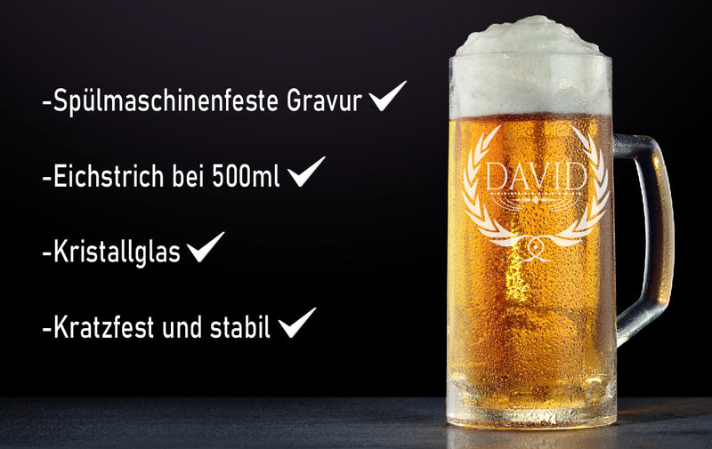 Bierkrug personalisiert mit Kranz - PFÄLZISCH.com