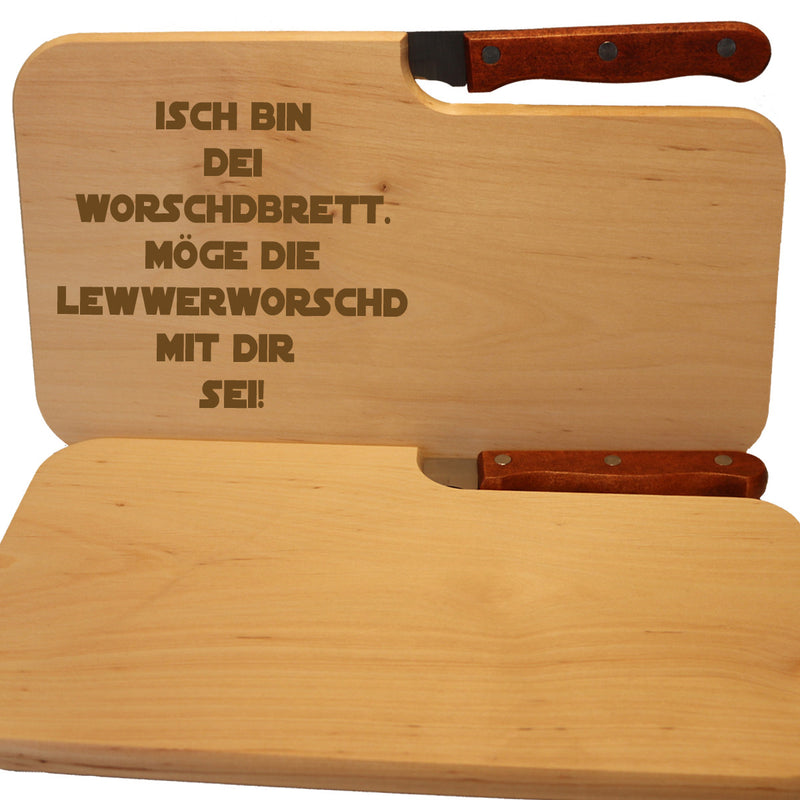 Schneidebrett mit Messer - Isch bin dei Worschdbrett - PFÄLZISCH.com