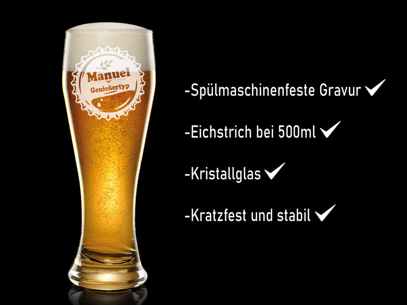 Weizenglas mit Gravur "Name und Kronkorken" - PFÄLZISCH.com