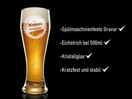 Weizenglas mit Gravur "Name und Kronkorken" - PFÄLZISCH.com