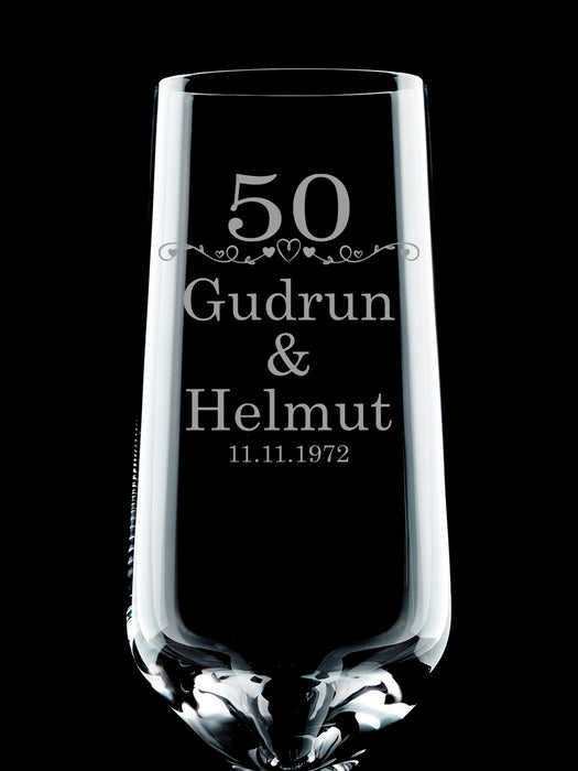 Sektgläser zum Jubiläum graviert mit Namen und Jahreszahl